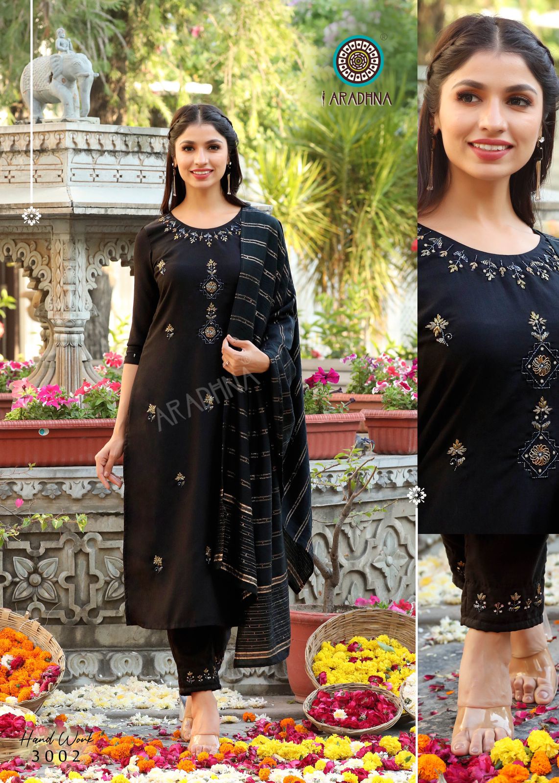 Aradhna Hand Work 3 Heavy Stylish Party Wear Kurti With Pant And Dupatta Readymade Collection